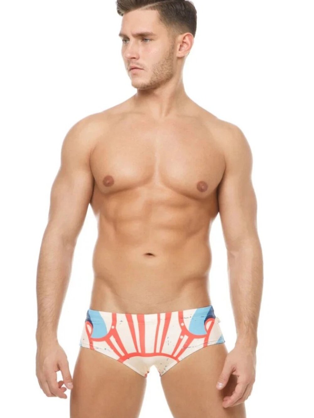 Marcuse Men's Blue and Red Graphic Swim Briefs